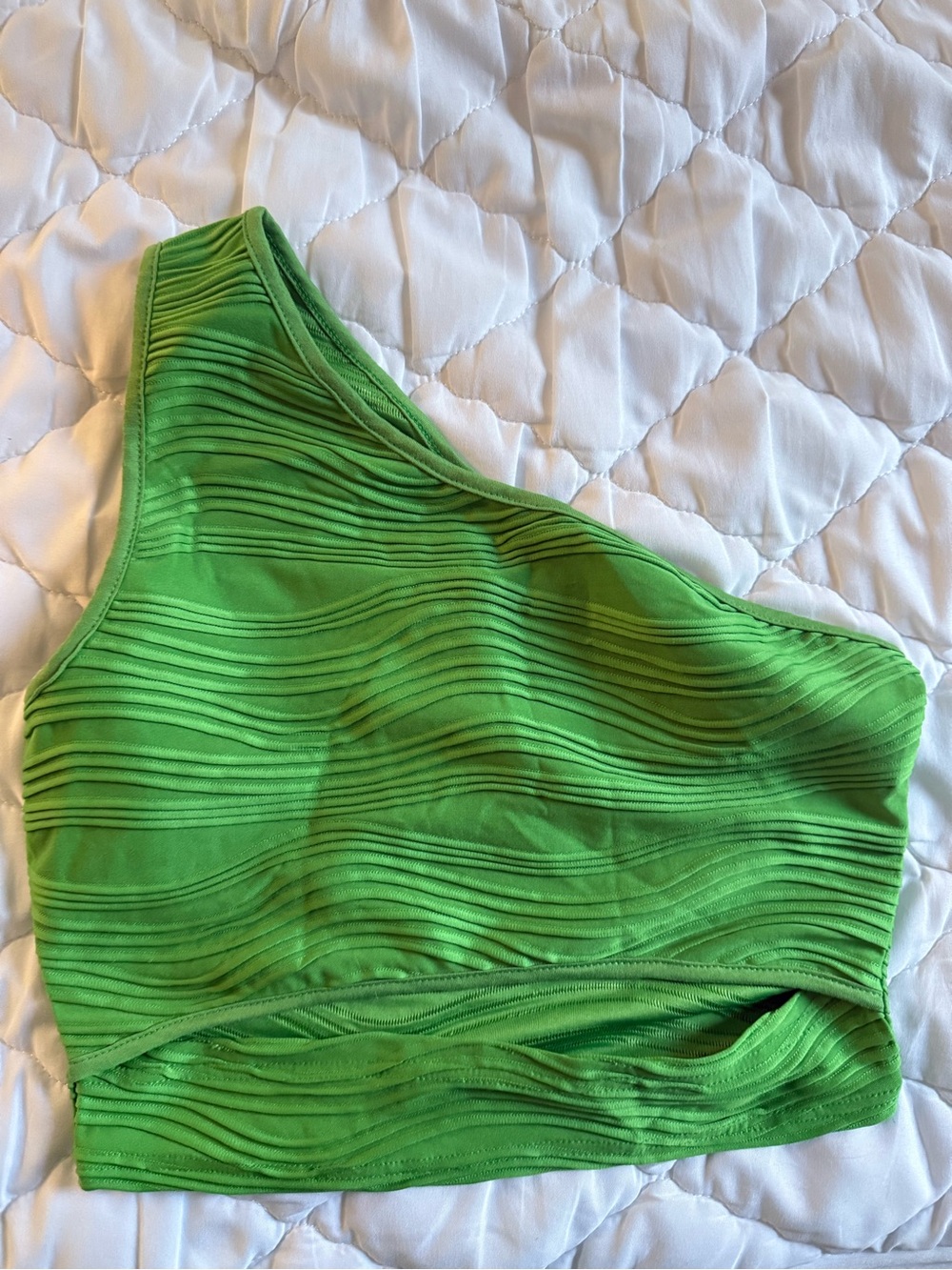 Green One-Shoulder Textured Crop Top